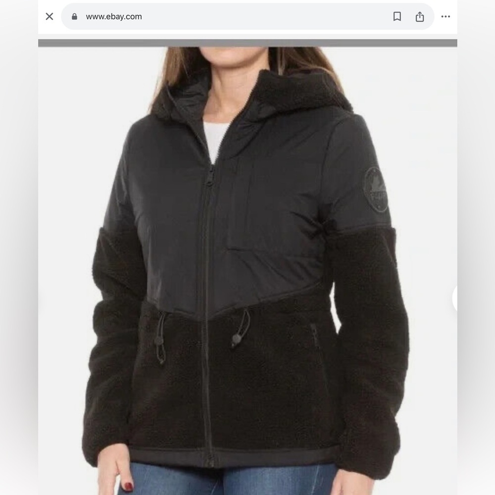 Pajar black Sherpa mixed media boxy hooded fleece jacket size medium